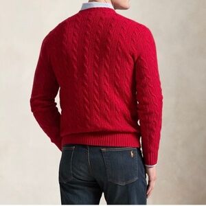 Vintage Chaps Ralph Lauren Red Cable Chunky Knit Sweater 100% Cotton Mens XL